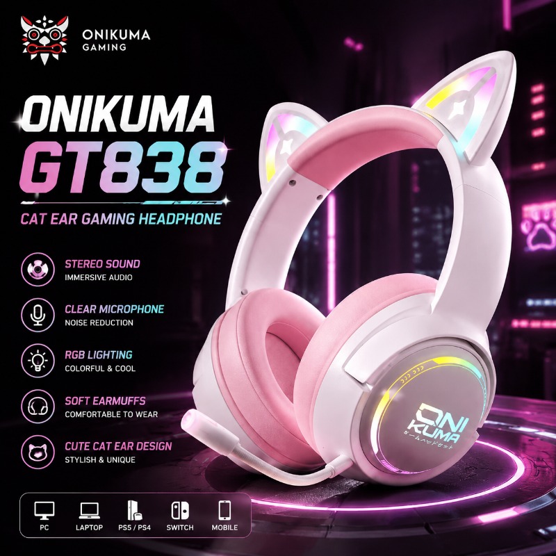 Gaming Console Apple - ONIKUMA GT838 Oyun Kulaklığı Kedi Kulaklı