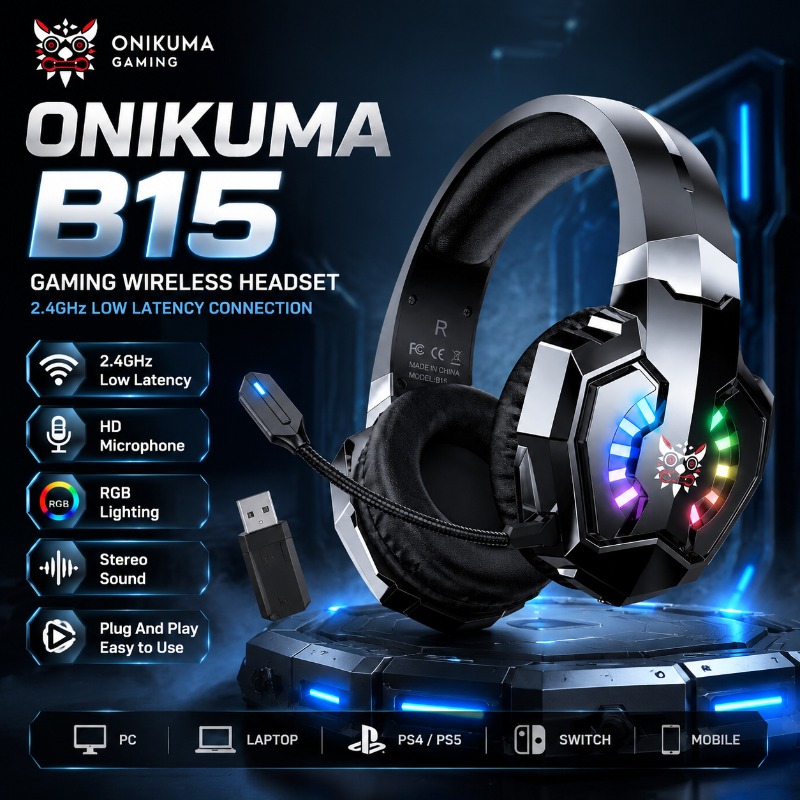 Gaming Console Apple - ONIKUMA B15 Oyun Kulaklığı Kablosuz 2.4GHz